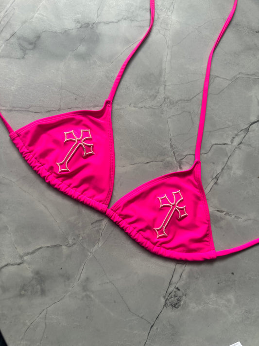 ‘CROSSED OUT’ BIKINI TOP- GRADIENT PINK