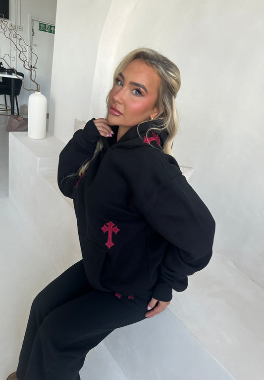 ‘CROSSED OUT’ PREMIUM HEAVYWEIGHT HOODIE- BLACK & WINE