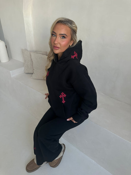 ‘CROSSED OUT’ PREMIUM HEAVYWEIGHT HOODIE- BLACK & WINE