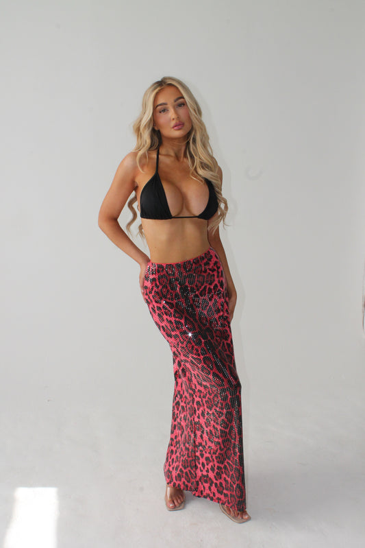 ‘MIMI’ LEOPARD SEQUIN MAXI SKIRT- ROSE