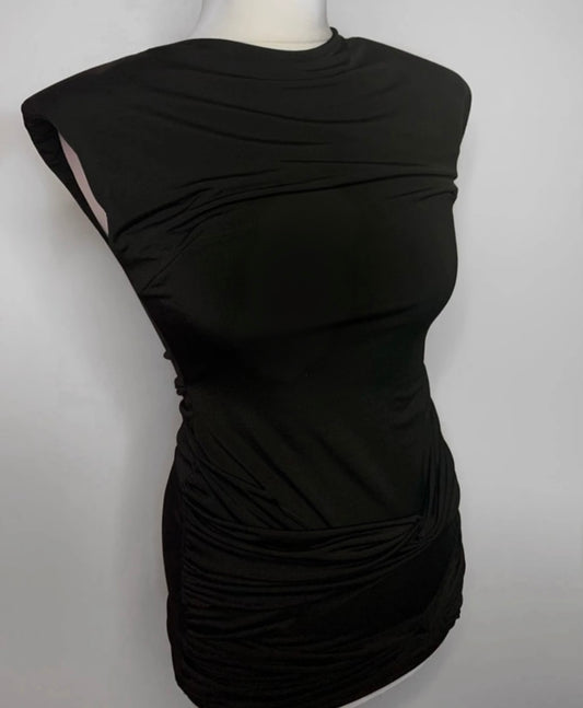 SHOULDER PAD BODYCON MINI DRESS- BLACK