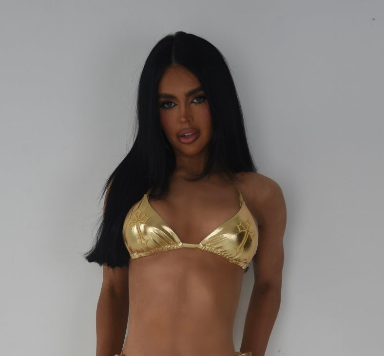 ‘CROSSED OUT’ BIKINI TOP- GOLD