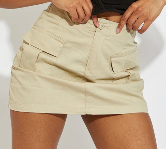 HIGH WAIST CARGO MINI SKIRT- BEIGE