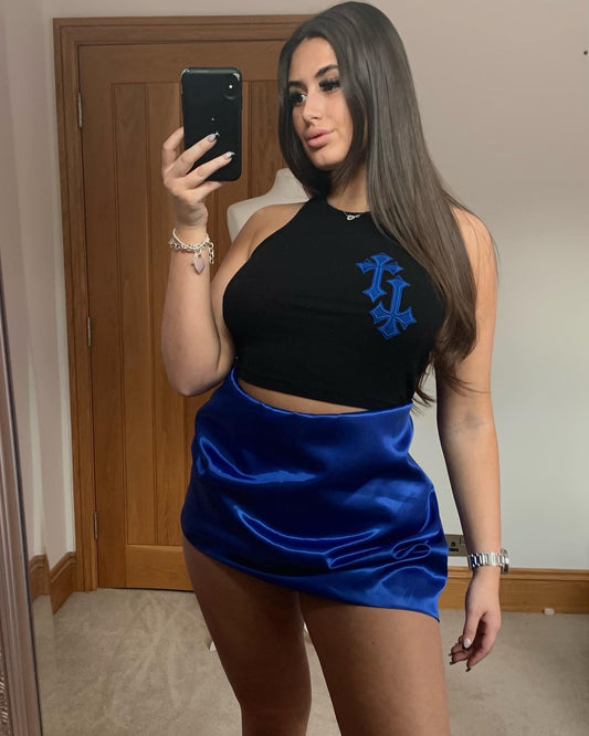 ‘CROSSED OUT’ RACER TOP- BLACK & ROYAL