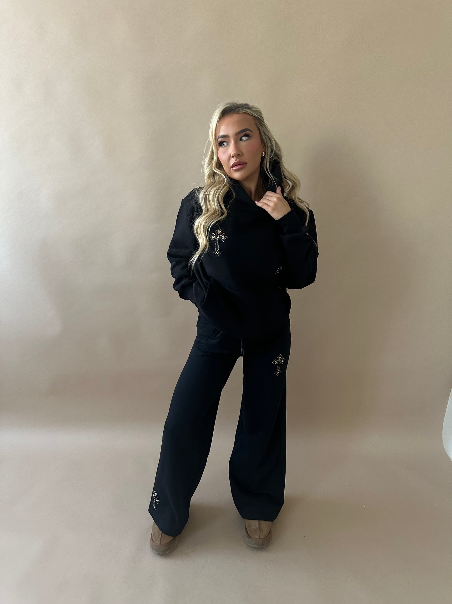 ‘CROSSED OUT’ WIDE LEG JOGGERS- BLACK & LEOPARD