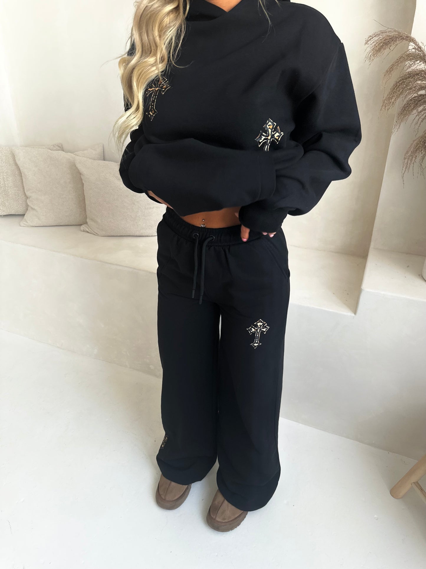 ‘CROSSED OUT’ TRACKSUIT SET- BLACK & LEOPARD