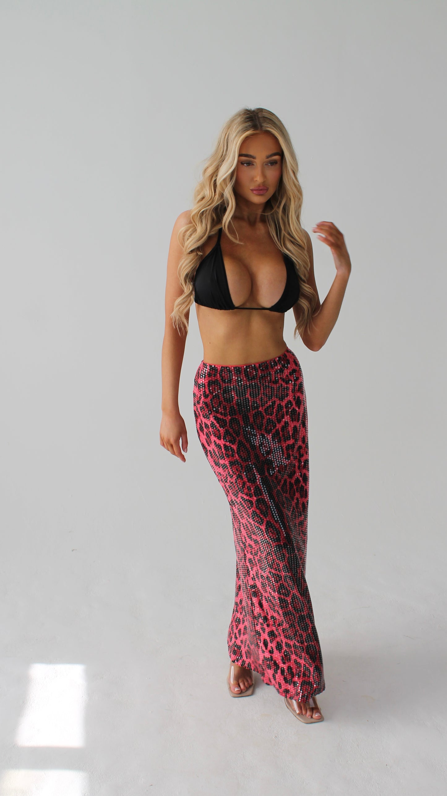 ‘MIMI’ LEOPARD SEQUIN MAXI SKIRT- ROSE
