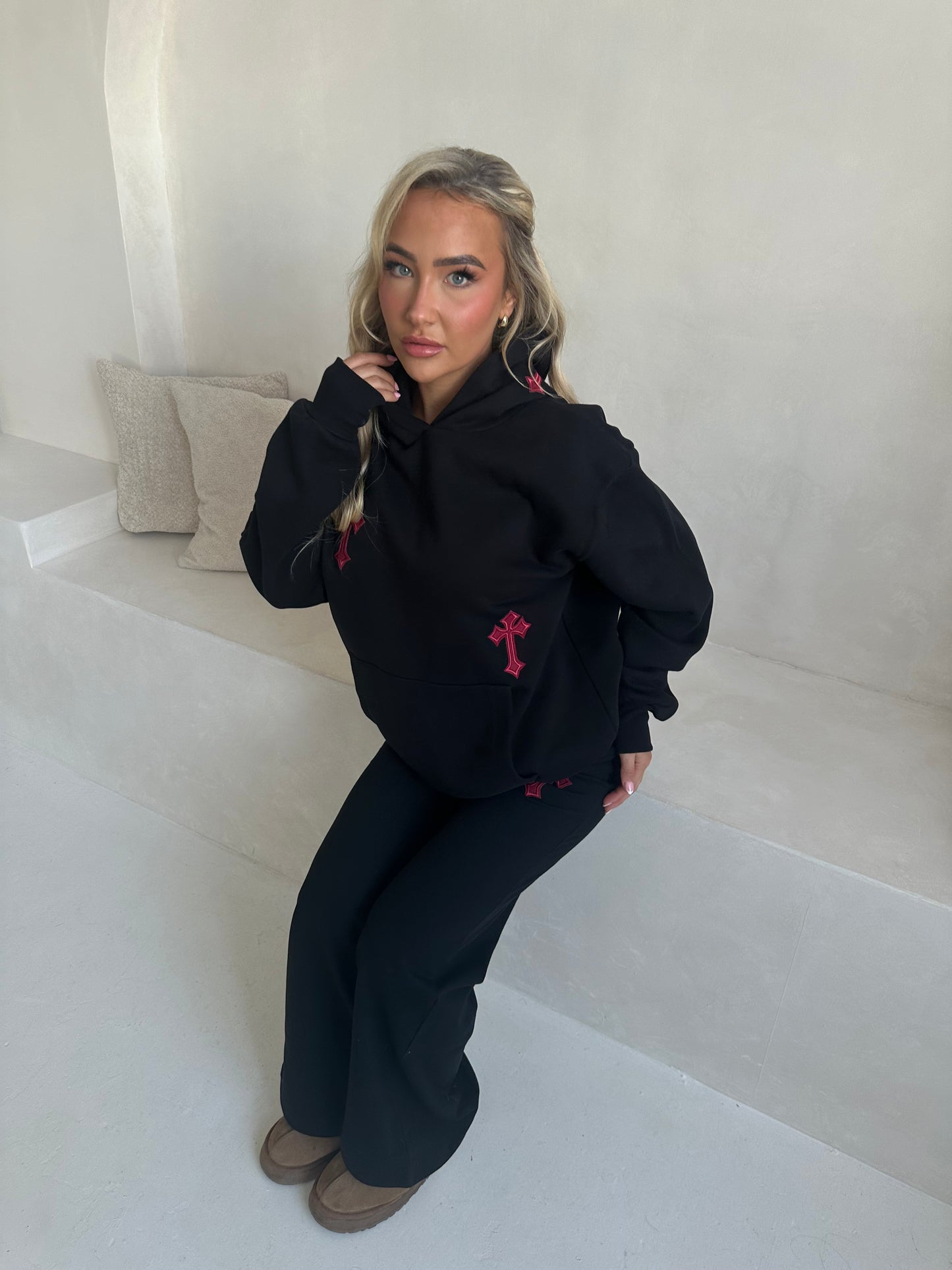 ‘CROSSED OUT’ PREMIUM HEAVYWEIGHT HOODIE- BLACK & WINE