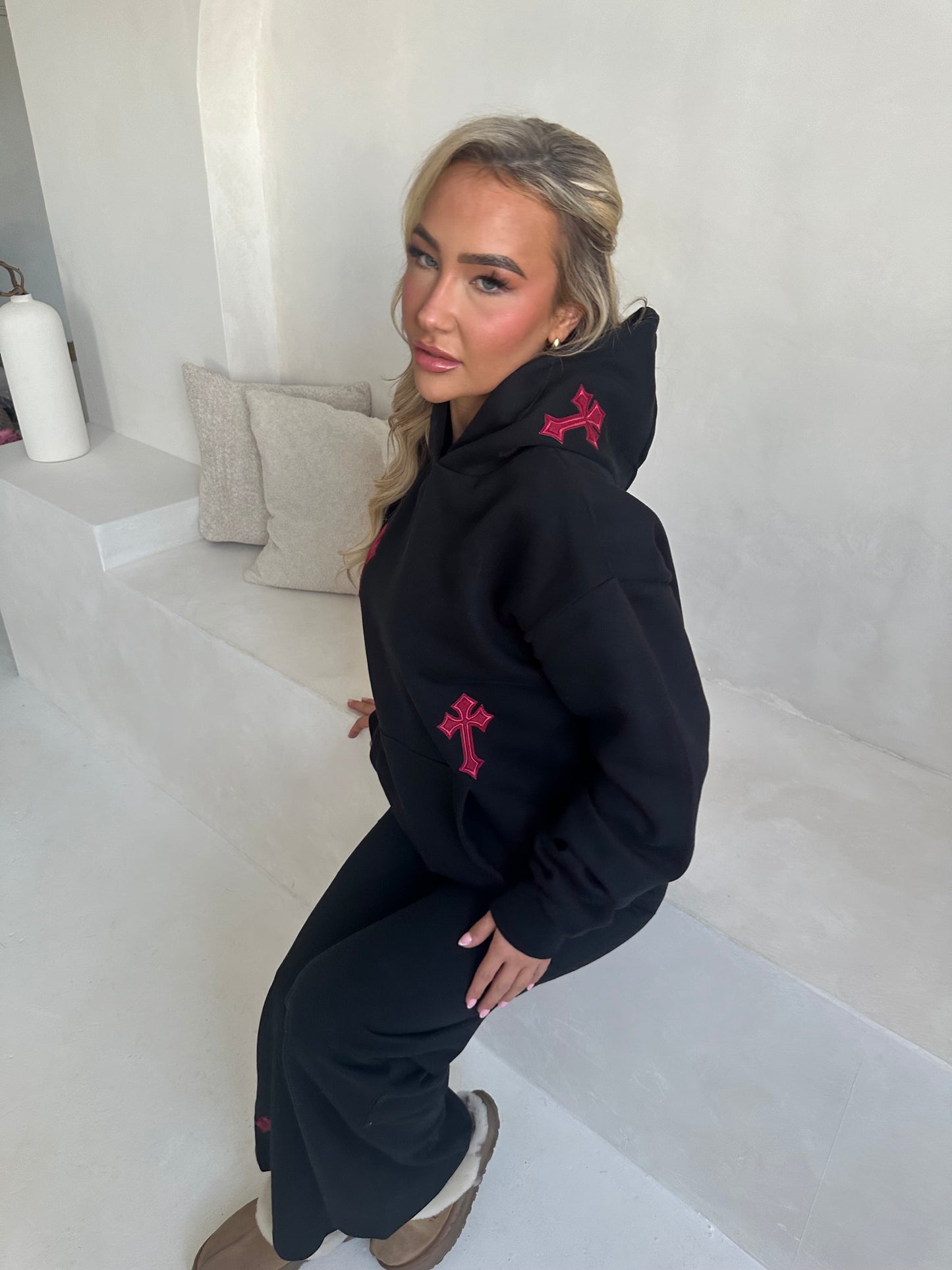 ‘CROSSED OUT’ PREMIUM HEAVYWEIGHT HOODIE- BLACK & WINE