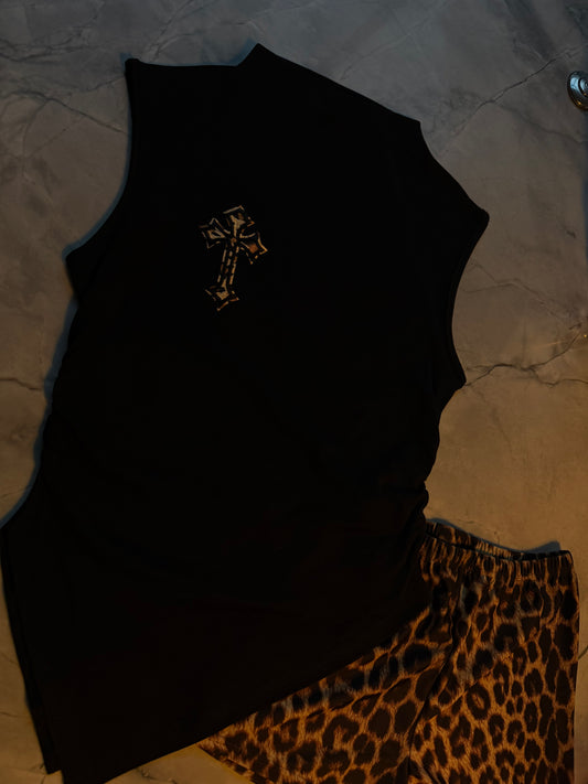 ‘DEMI’ RUCHE ASYMMETRIC TOP- LEOPARD