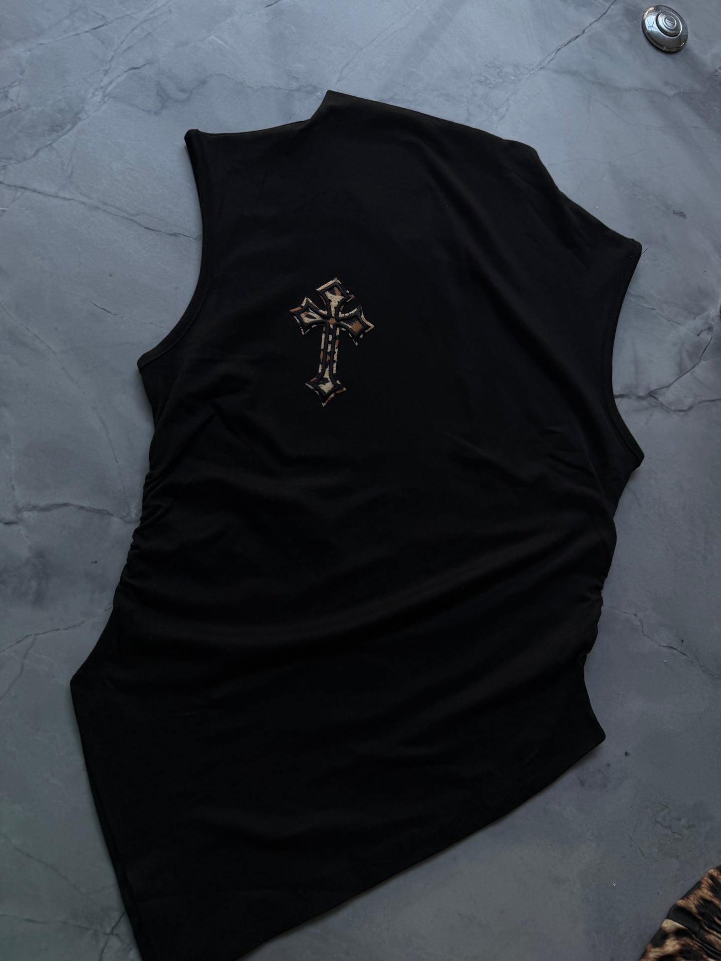 ‘DEMI’ RUCHE ASYMMETRIC TOP- LEOPARD