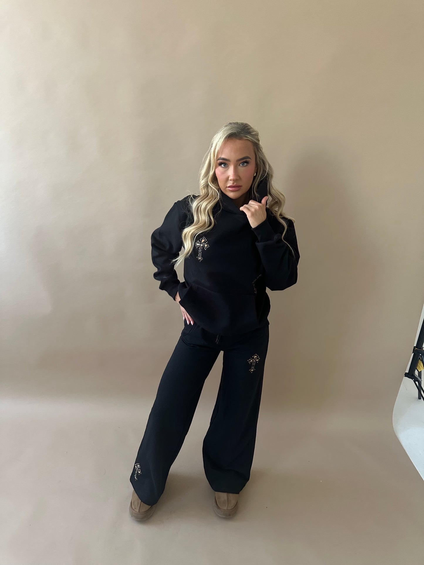 ‘CROSSED OUT’ TRACKSUIT SET- BLACK & LEOPARD