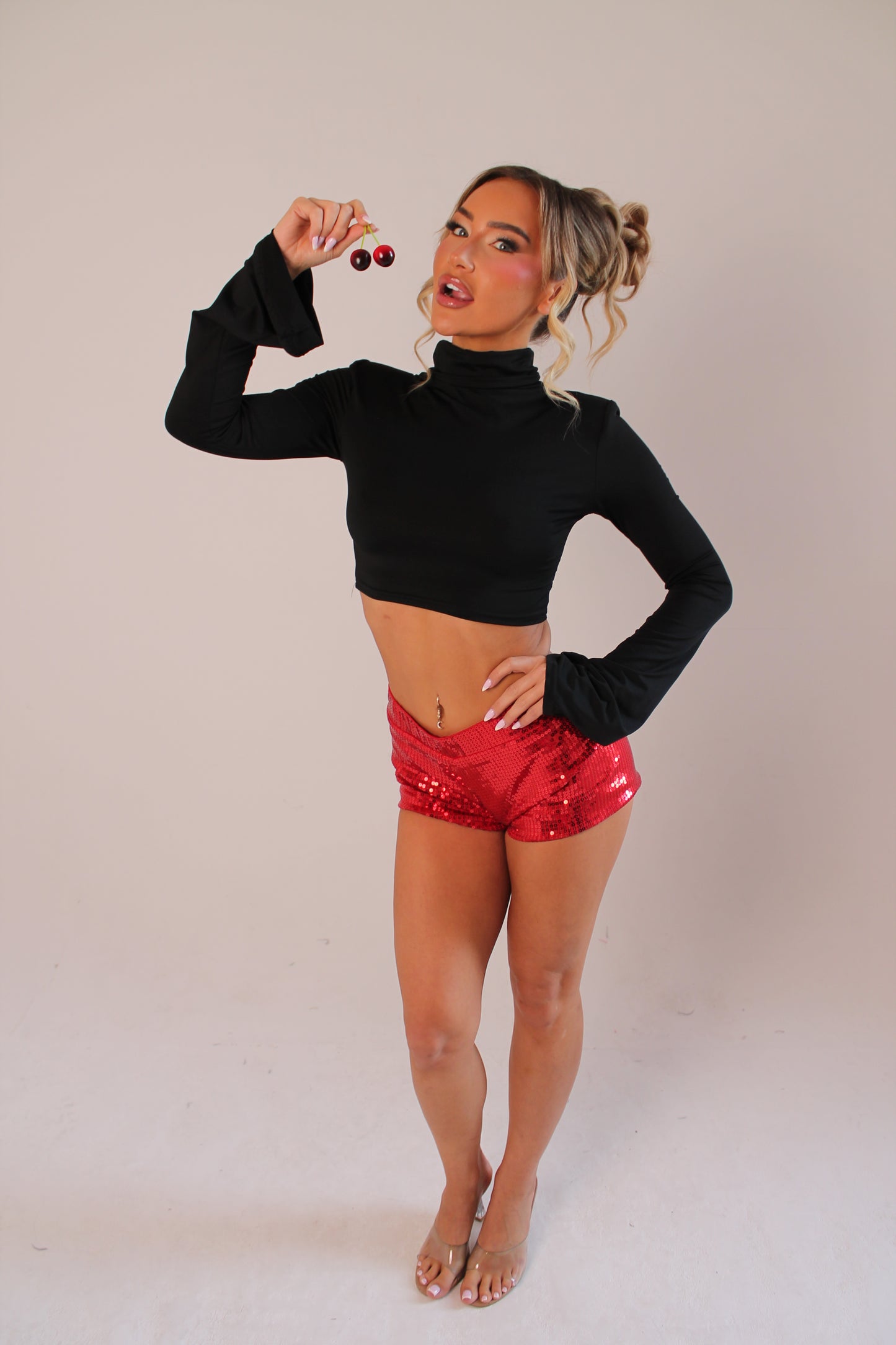 ‘ELLE’ SEQUIN MINI SHORTS- RED