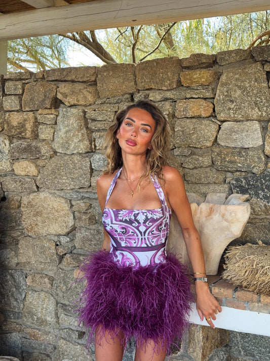 ‘LUCIA’ HALTER TIE NECK BODYSUIT- PURPLE
