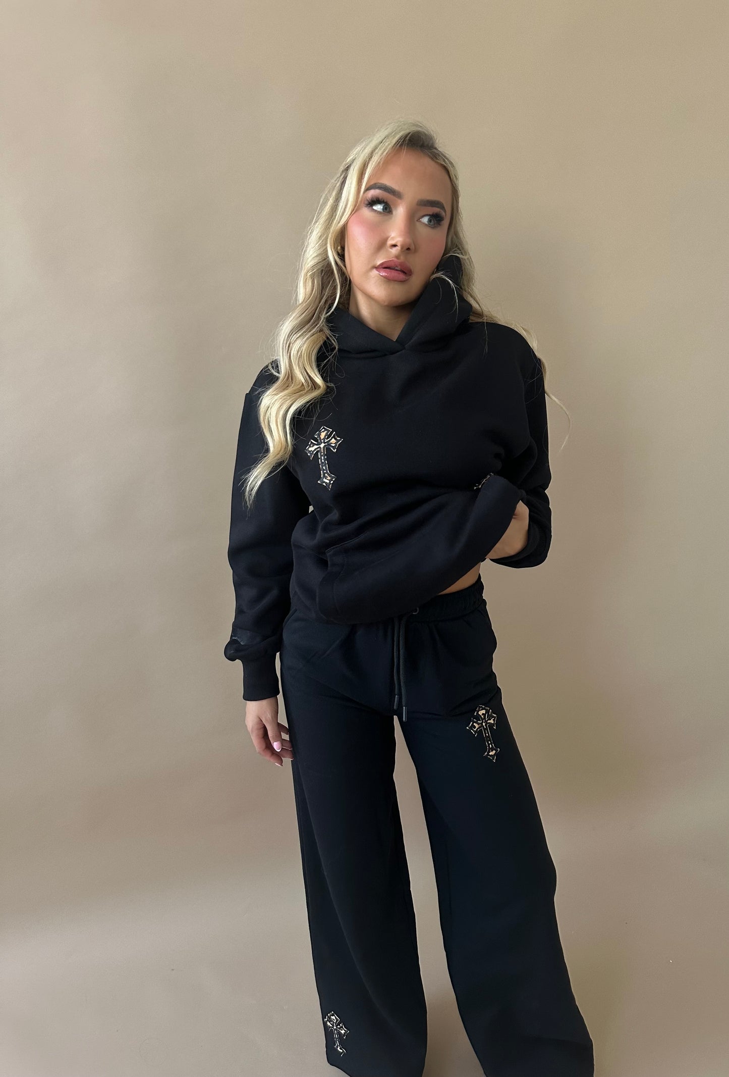 ‘CROSSED OUT’ TRACKSUIT SET- BLACK & LEOPARD