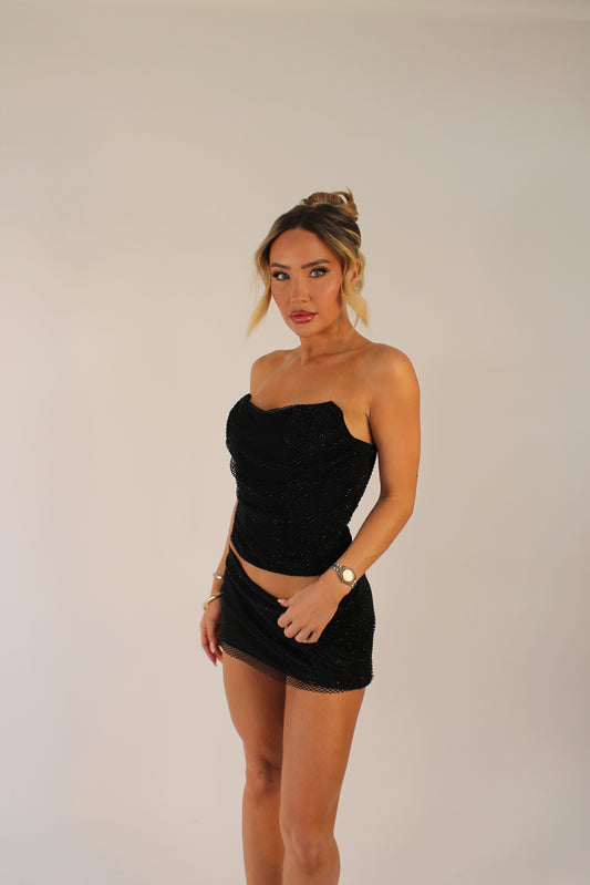 ‘SEREPHINA’ DIAMANTÉ CORSET TOP- BLACK