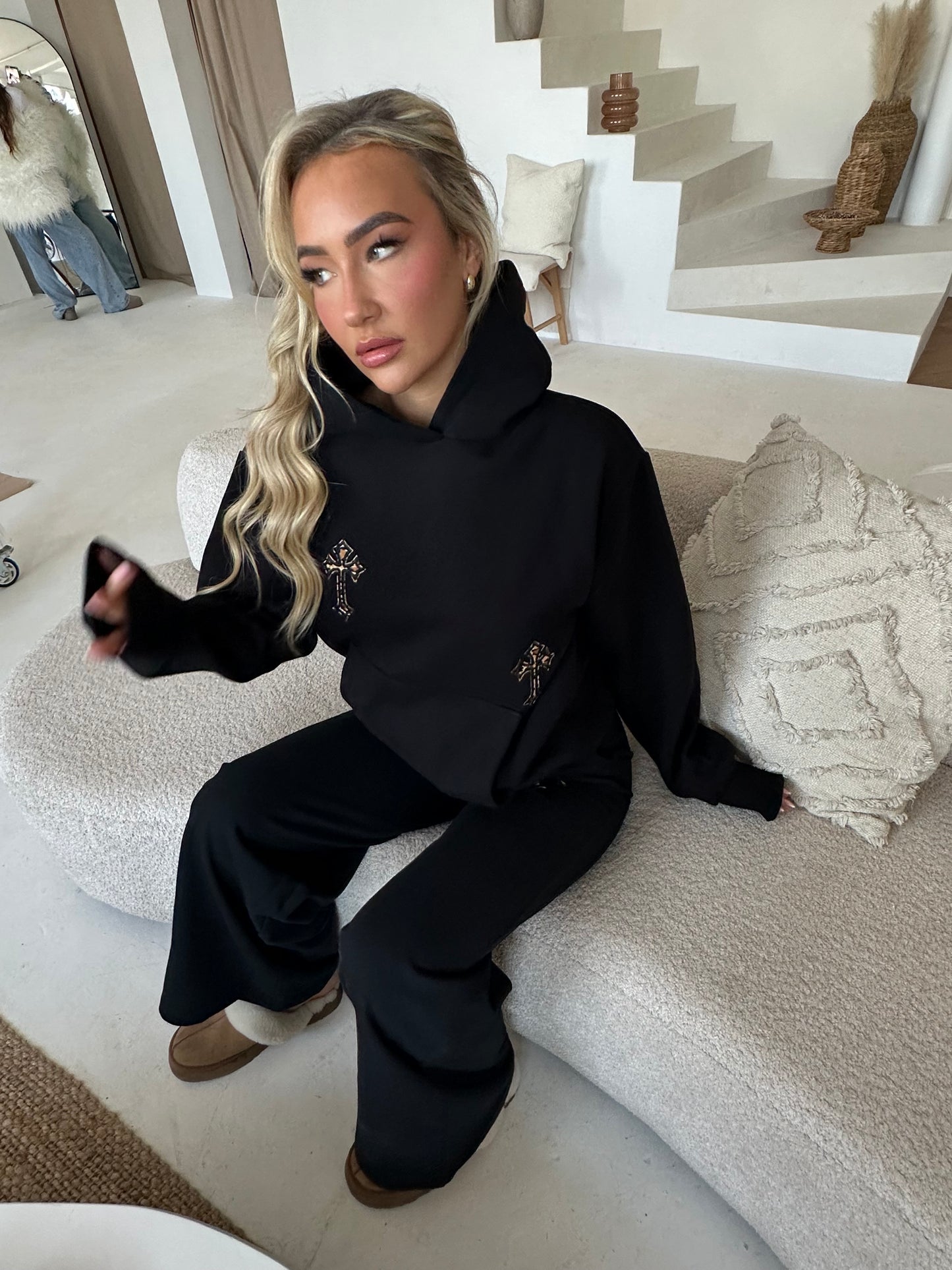 ‘CROSSED OUT’ PREMIUM HEAVYWEIGHT HOODIE- BLACK & LEOPARD
