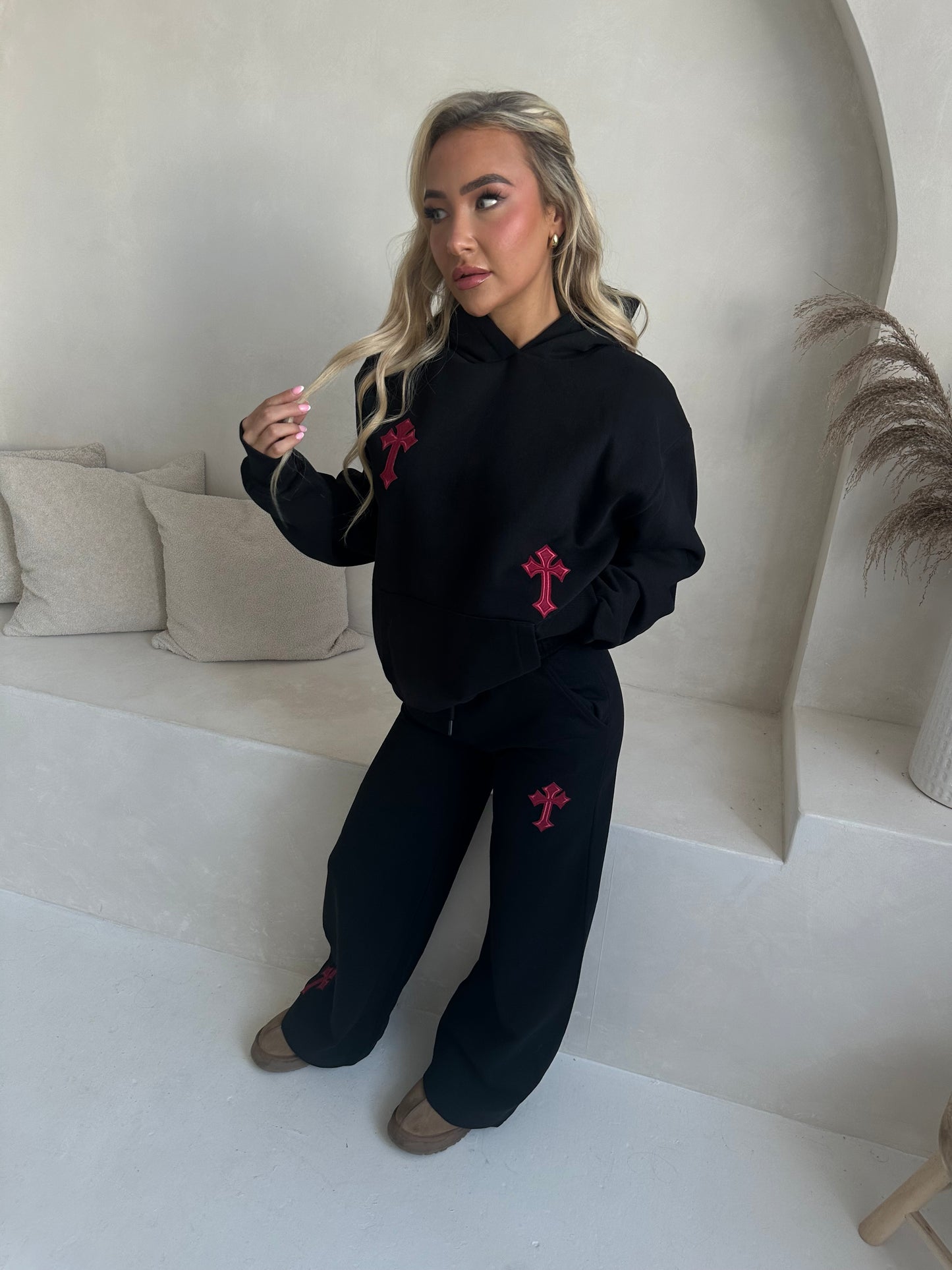 ‘CROSSED OUT’ PREMIUM HEAVYWEIGHT HOODIE- BLACK & WINE