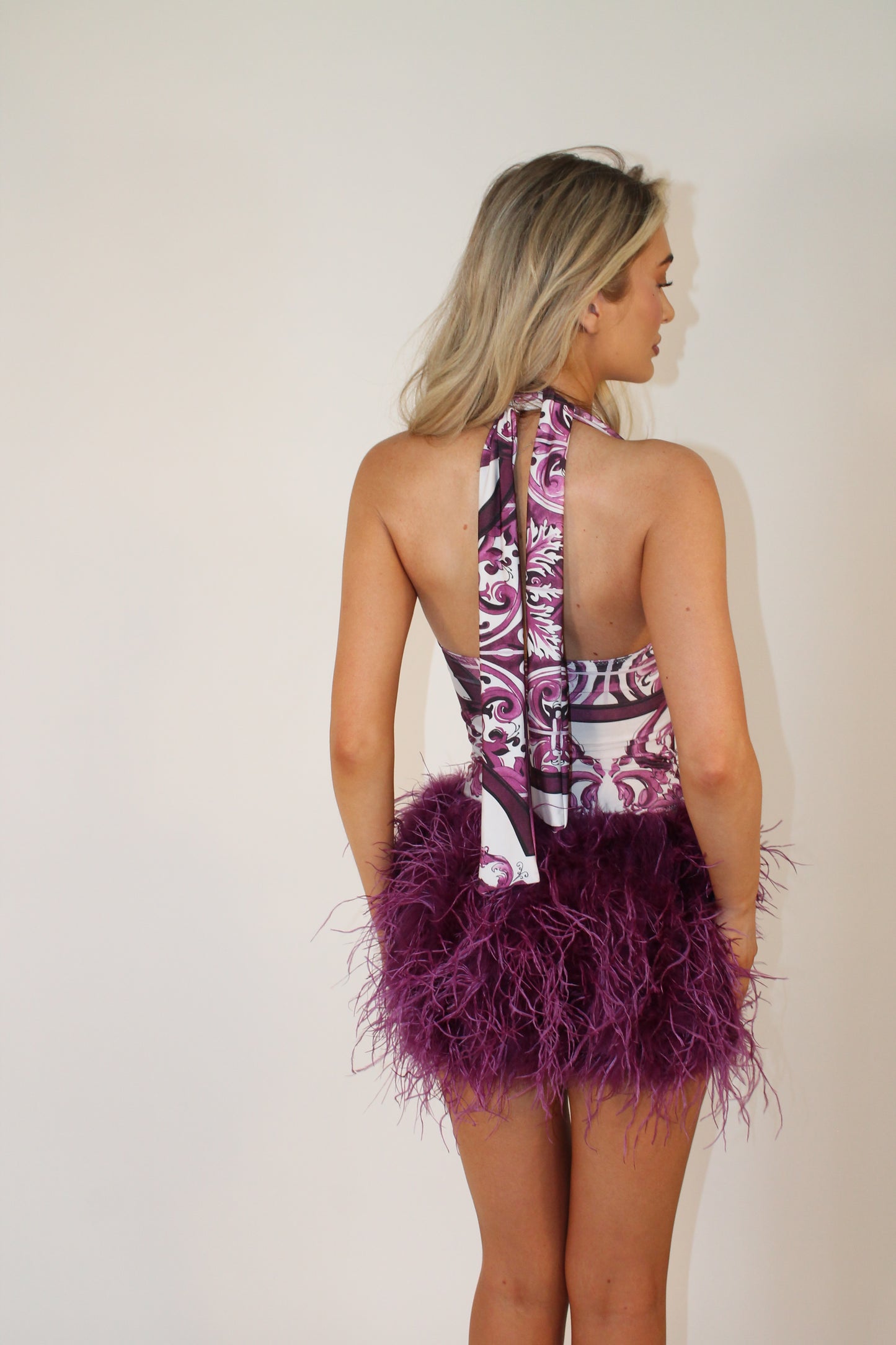 ‘LUCIA’ HALTER TIE NECK BODYSUIT- PURPLE