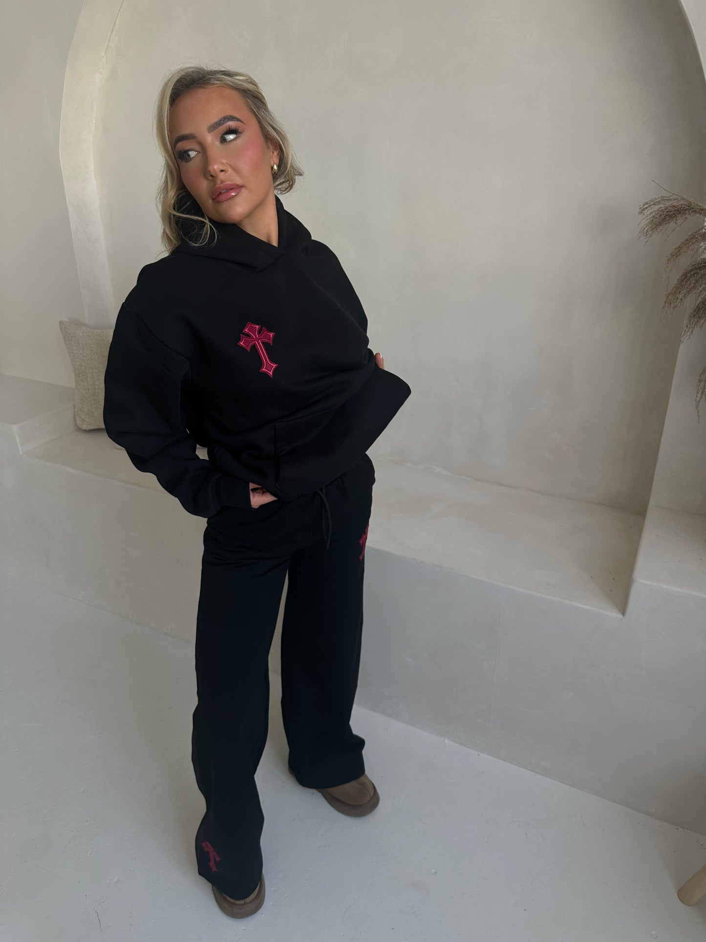 ‘CROSSED OUT’ PREMIUM HEAVYWEIGHT HOODIE- BLACK & WINE