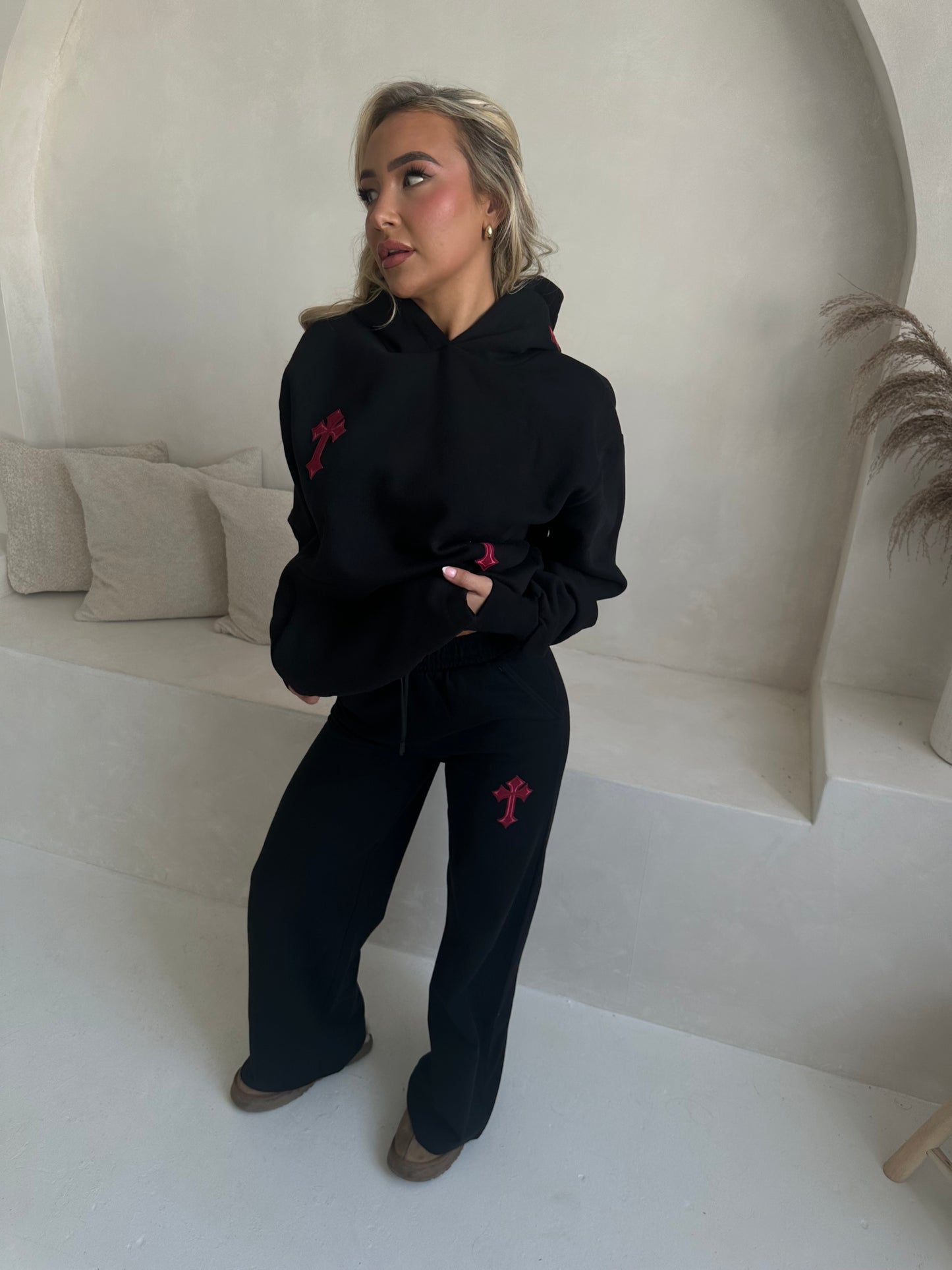 ‘CROSSED OUT’ PREMIUM HEAVYWEIGHT HOODIE- BLACK & WINE
