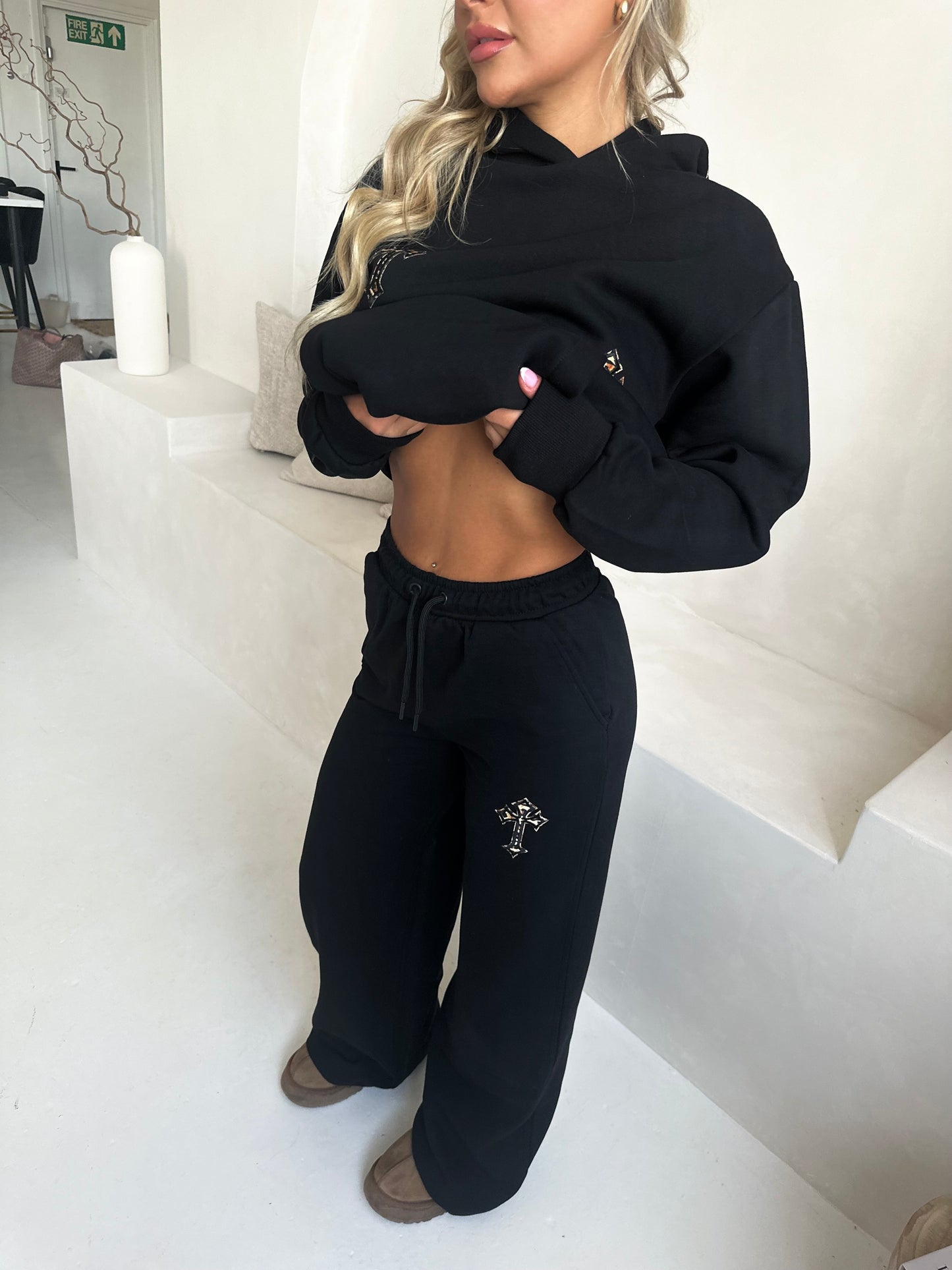 ‘CROSSED OUT’ TRACKSUIT SET- BLACK & LEOPARD